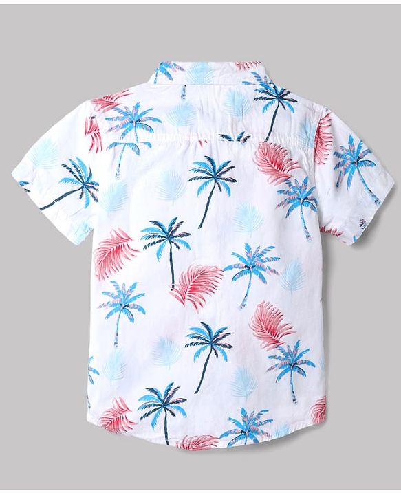 Babyhug Cotton Blend Woven Half Sleeves Shirt and Denim Shorts With Floral Print - White