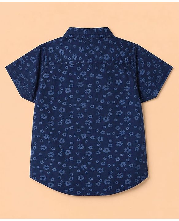 Babyhug 100% Cotton Woven Half Sleeves Shirt and Shorts Set With Floral Print - Blue & White
