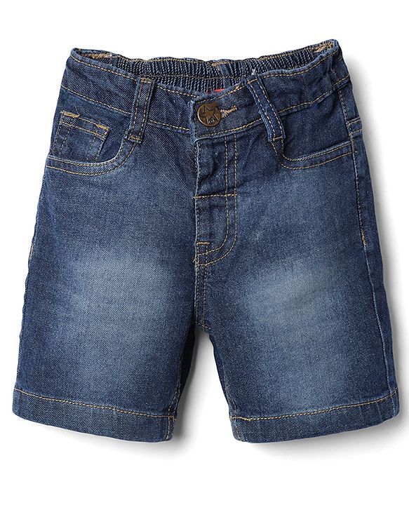 Babyhug Cotton Woven Denim Half Sleeves Checked Shirt and Shorts Set - Green & Blue