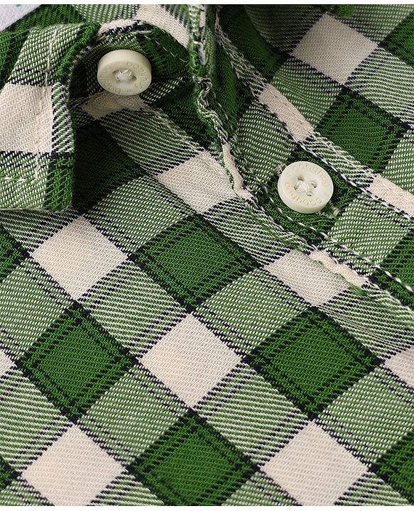 Babyhug Cotton Woven Denim Half Sleeves Checked Shirt and Shorts Set - Green & Blue