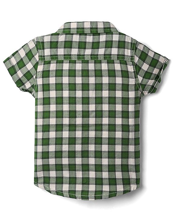 Babyhug Cotton Woven Denim Half Sleeves Checked Shirt and Shorts Set - Green & Blue