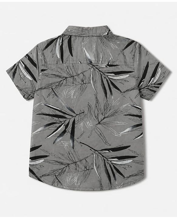 Babyhug 100% Cotton Woven Half Sleeves Shirt and Jogger with Leaves Print - Grey