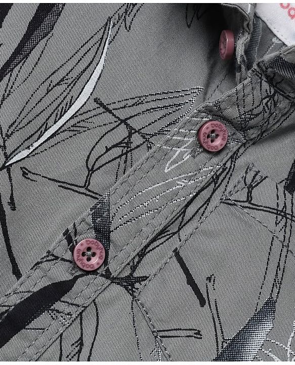 Babyhug 100% Cotton Woven Half Sleeves Shirt and Jogger with Leaves Print - Grey