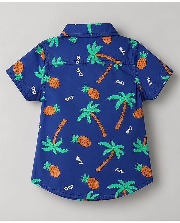 Babyhug Cotton Woven Half Sleeves Shirt and Shorts with Pineapples and Palm Trees Print in Blue for 9-12 Months