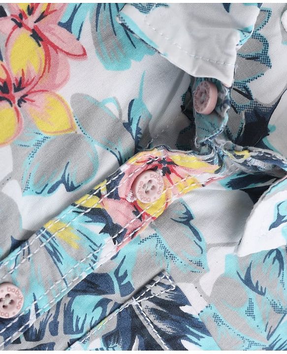 Babyhug 100% Cotton Woven Half Sleeves Floral Printed Shirt & Shorts With Cargo Pockets - Blue & White