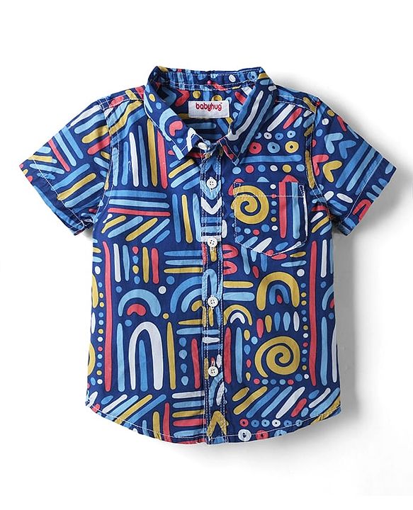 Babyhug Cotton Woven Half Sleeves Shirt and Shorts Set With Abstract Print in Blue
