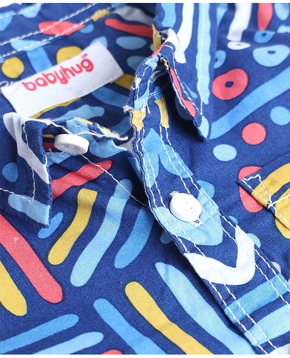 Babyhug Cotton Woven Half Sleeves Shirt and Shorts Set With Abstract Print in Blue