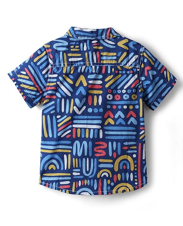 Babyhug Cotton Woven Half Sleeves Shirt and Shorts Set With Abstract Print in Blue