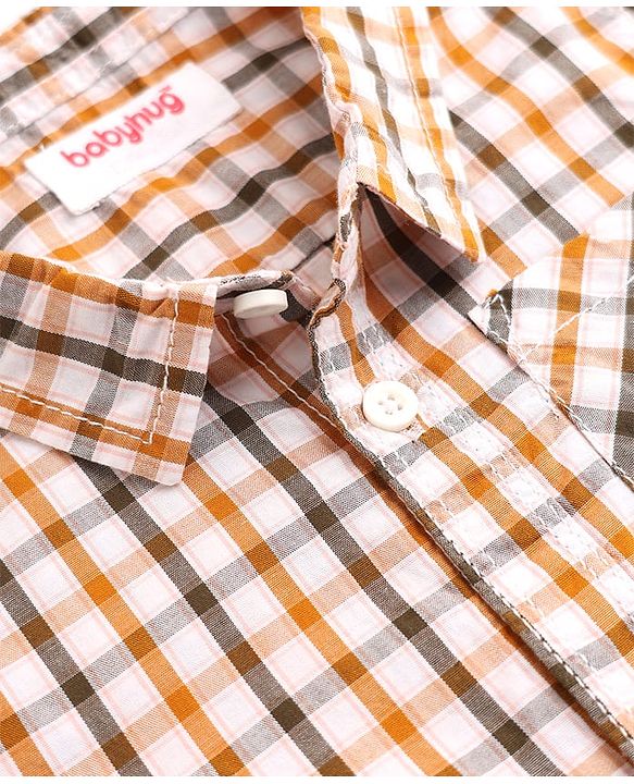 Babyhug 100% Cotton Woven Half Sleeves Shirt and Shorts Set with Checks - Beige