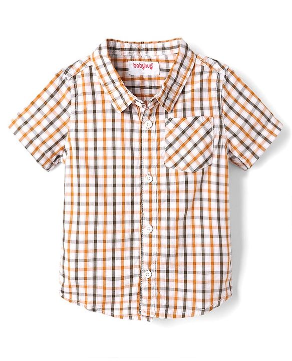 Babyhug 100% Cotton Woven Half Sleeves Shirt and Shorts Set with Checks - Beige