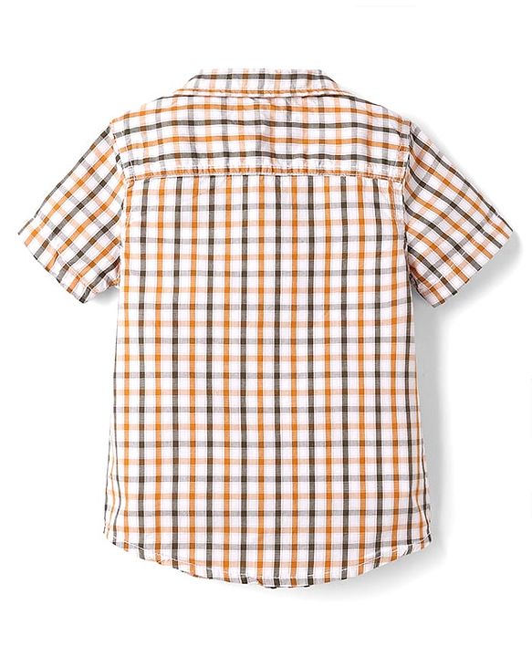 Babyhug 100% Cotton Woven Half Sleeves Shirt and Shorts Set with Checks - Beige