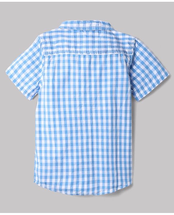 Babyhug Cotton Blend Woven Half Sleeves Checked Shirt and Denim Shorts - Blue