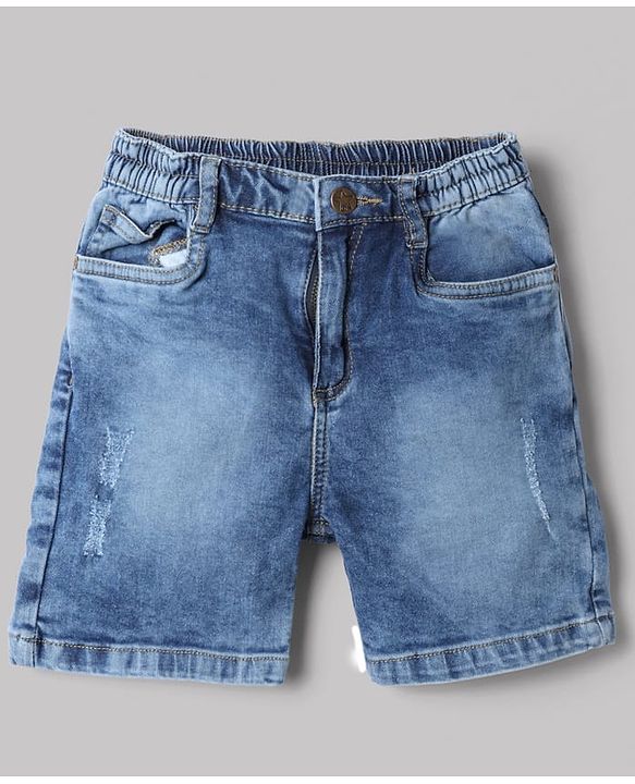 Babyhug Cotton Blend Woven Half Sleeves Checked Shirt and Denim Shorts - Blue