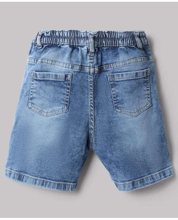 Babyhug Cotton Blend Woven Half Sleeves Checked Shirt and Denim Shorts - Blue