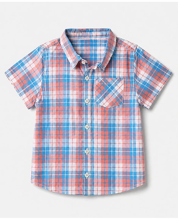 Babyhug 100% Cotton Woven Half Sleeves Shirt and Shorts with Checks - Beige