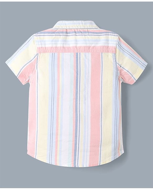 Babyhug Woven Half Sleeves Striped Shirt and Denim Shorts Set - White