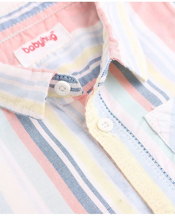 Babyhug Woven Half Sleeves Striped Shirt and Denim Shorts Set - White