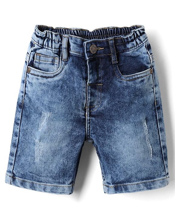 Babyhug Woven Half Sleeves Striped Shirt and Denim Shorts Set - White