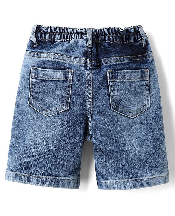 Babyhug Woven Half Sleeves Striped Shirt and Denim Shorts Set - White