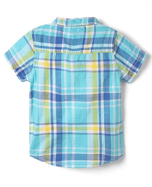 Babyhug Cotton Woven Half Sleeves Checked Shirt and Shorts Set - Blue