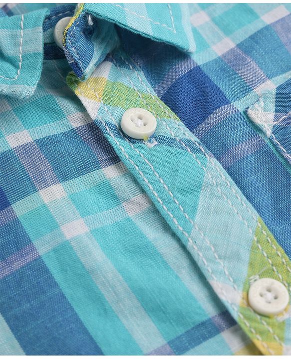 Babyhug Cotton Woven Half Sleeves Checked Shirt and Shorts Set - Blue