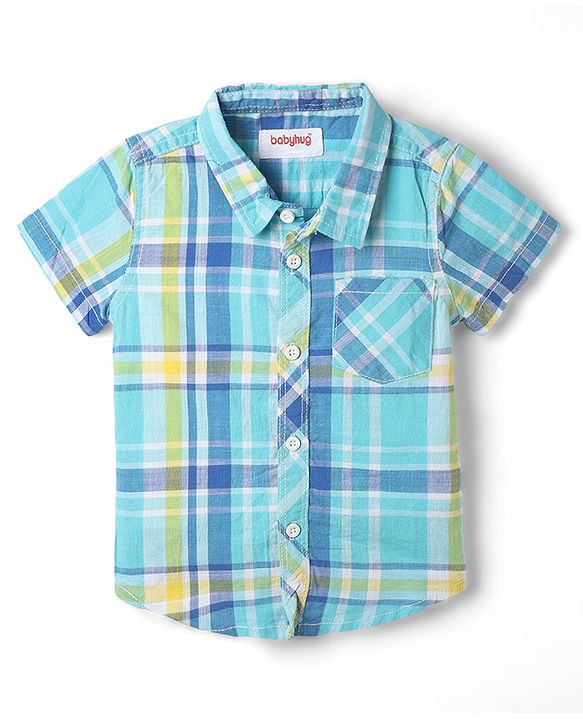 Babyhug Cotton Woven Half Sleeves Checked Shirt and Shorts Set - Blue