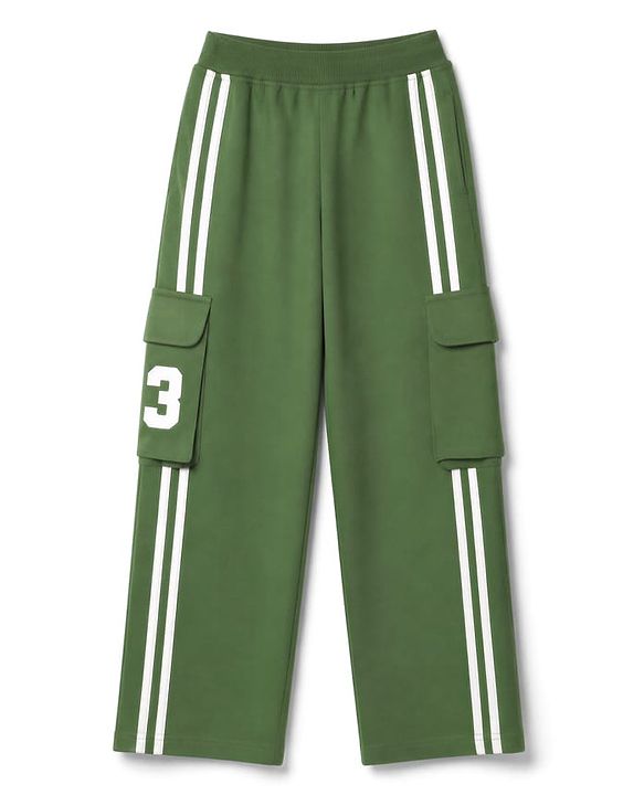 Pine Kids Cotton Knit Full Length Striped Lounge & Track Pant With Side Pockets - Olive Green