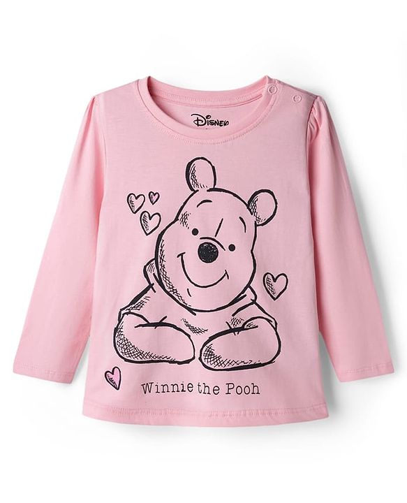 Babyhug Disney 100% Cotton Knit Full Sleeves T-Shirt & Pyjama Night Suit With Winnie The Pooh Graphic - Light Pink