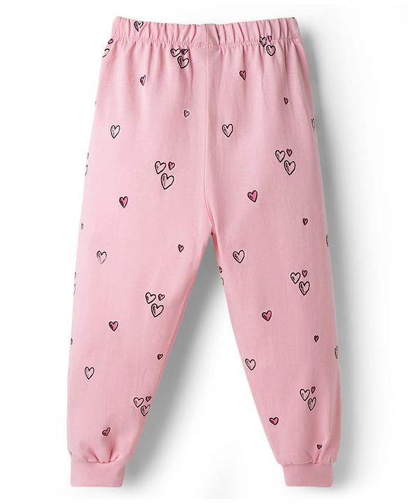 Babyhug Disney 100% Cotton Knit Full Sleeves T-Shirt & Pyjama Night Suit With Winnie The Pooh Graphic - Light Pink