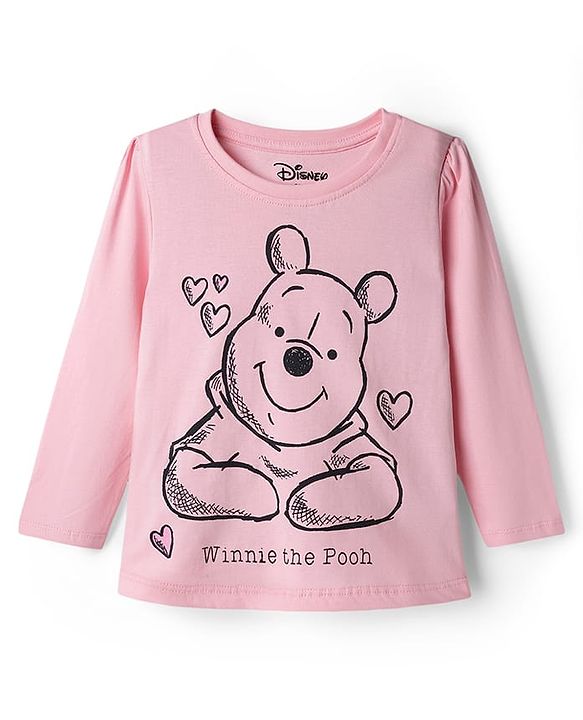 Babyhug Disney 100% Cotton Knit Full Sleeves T-Shirt & Pyjama Night Suit With Winnie The Pooh Graphic - Light Pink
