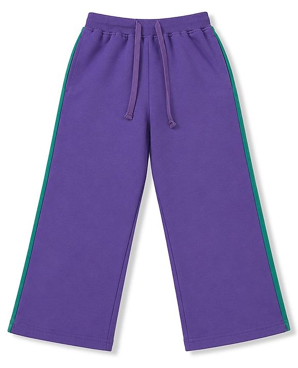 Pine Kids Knit Full Length Track Pant Solid Colour- Purple