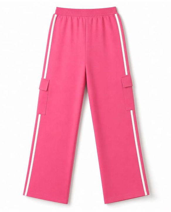 Pine Kids Knit Full Length Solid Lounge Pant With Tape Detailing - Dark Pink