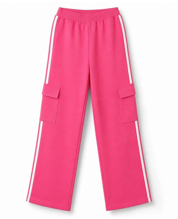 Pine Kids Knit Full Length Solid Lounge Pant With Tape Detailing - Dark Pink