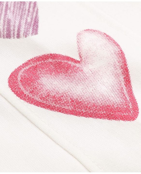 Pine Kids Cotton Blend Knit Full Length Track Pant with Hearts Print in Offwhite