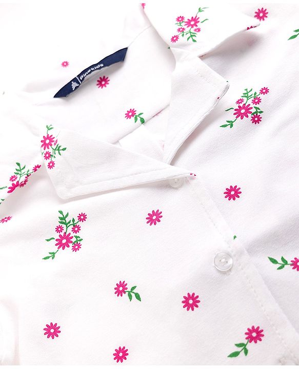 Pine Kids 100% Cotton Knit Top with Half Sleeves and Floral Print in White