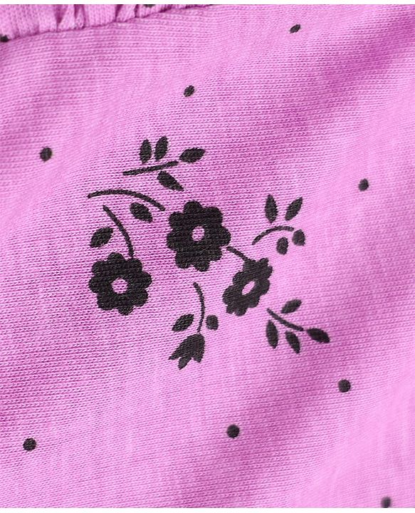 Pine Kids Cotton Knit Full Sleeves Top with Frill Detailing and Floral Print - Fuchsia