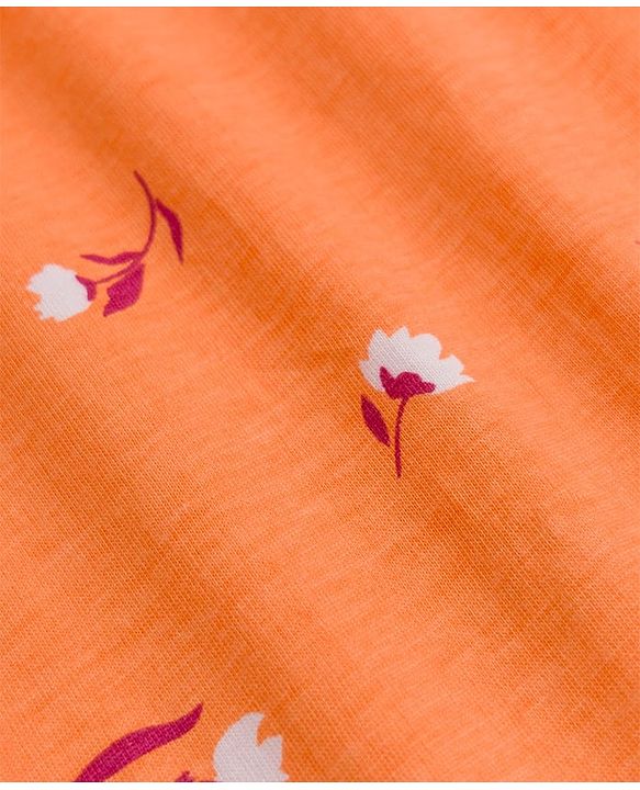 Pine Kids Cotton Knit Half Sleeves Top with Floral Print - Coral