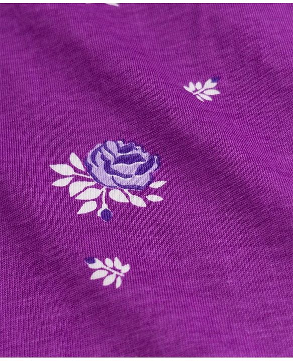 Pine Kids Cotton Knit Half  Sleeves Top with Floral Print - Purple