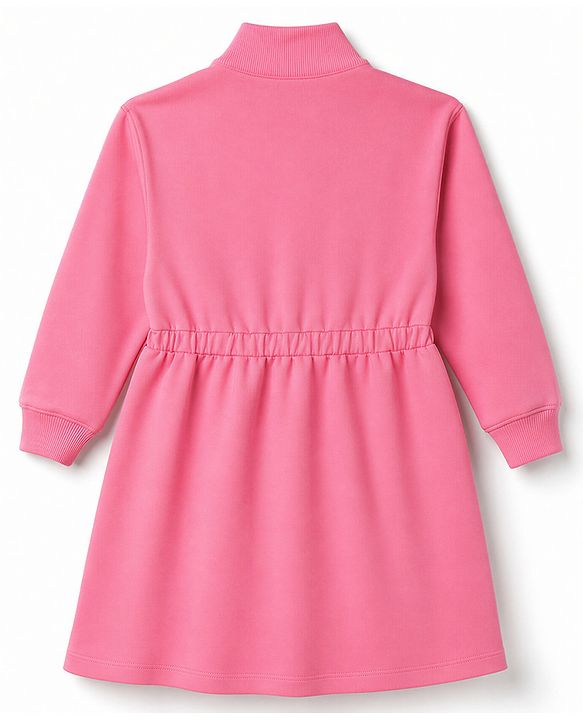 Pine Kids Cotton Knit Winter Dress with Full Sleeves and Love Print - Pink