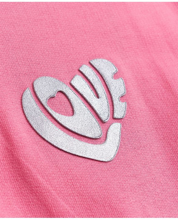 Pine Kids Cotton Knit Winter Dress with Full Sleeves and Love Print - Pink