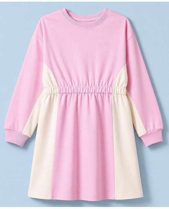 Pine Kids Cotton Knit Winter Frock with Full Sleeves and Believe In Yourself Print in Pink for 4-5 Years