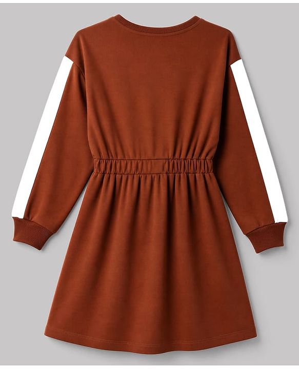 Pine Kids Cotton Knit Full Sleeves Sweatshirt Winter Frock with Text Print -Brown