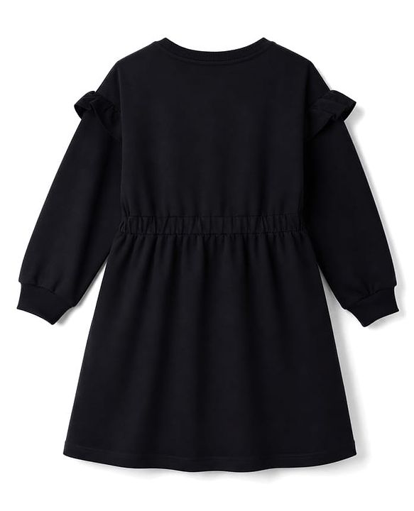 Pine Kids 100% Cotton Knit Full Sleeves Powerful Girl Team Printed Winter Frock - Black