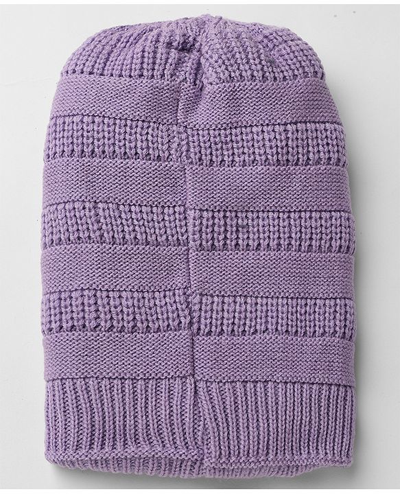 Pine Kids Knit Woollen Caps and Sets With Cable Knit Design in Lilac - Diameter 15 cm