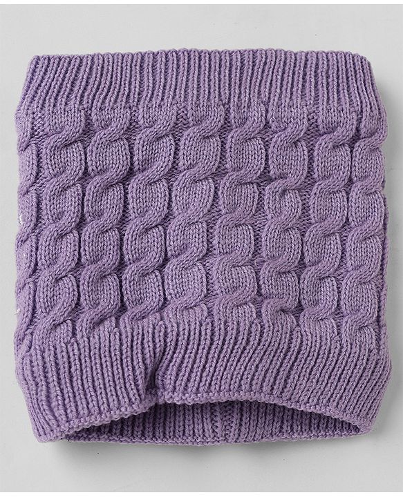 Pine Kids Knit Woollen Caps and Sets With Cable Knit Design in Lilac - Diameter 15 cm