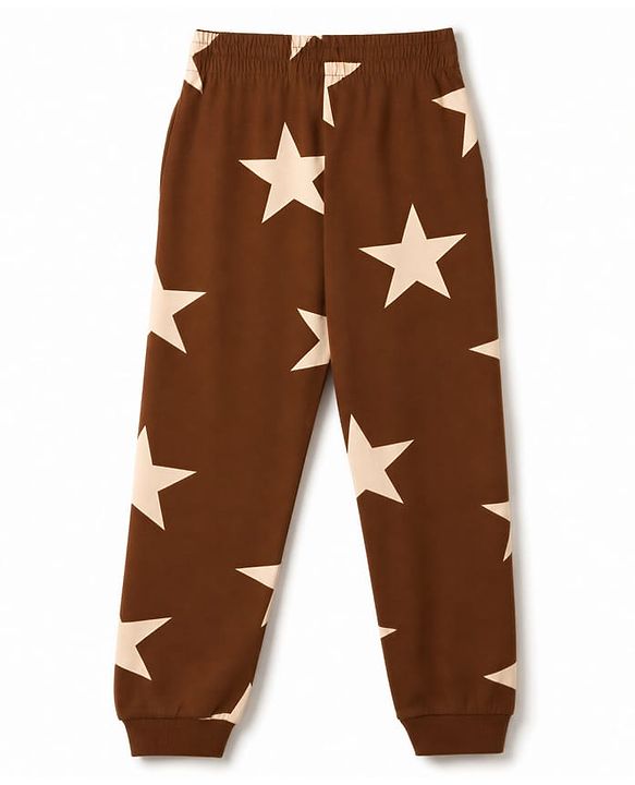 Pine Kids Cotton Knit Full Sleeves T-Shirt & Pyjama Co-ords Night Suit With Star Print - Brown