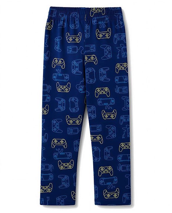 Pine Kids Cotton Knit Half Sleeves Game Controller & Text Printed T-Shirt & Pajama Night Suit - Navy