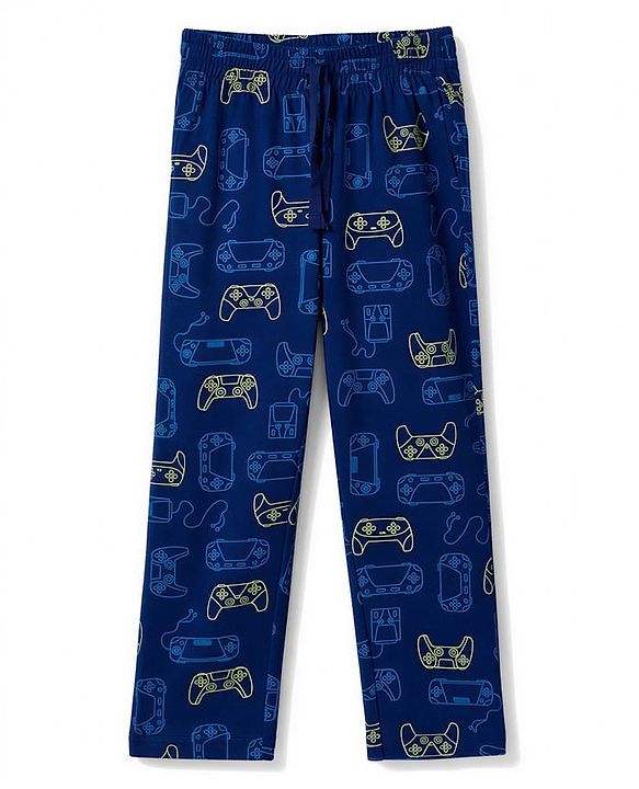 Pine Kids Cotton Knit Half Sleeves Game Controller & Text Printed T-Shirt & Pajama Night Suit - Navy