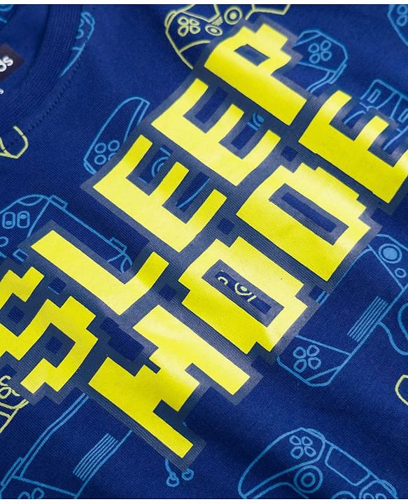 Pine Kids Cotton Knit Half Sleeves Game Controller & Text Printed T-Shirt & Pajama Night Suit - Navy
