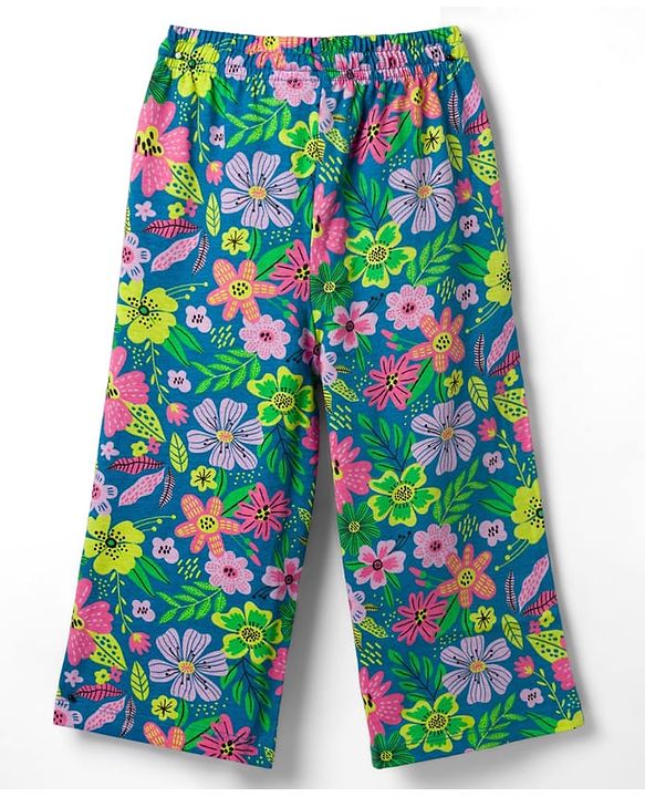Pine Kids Cotton Knit Half Sleeves Floral Printed T-Shirt & Capri Night Suit - Lemon